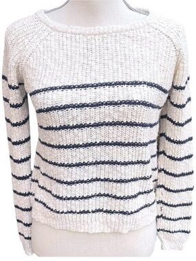 BY-BAR Amsterdam Off White/Blue James Pullover Stripe Cotton Blend Sweater (XS)